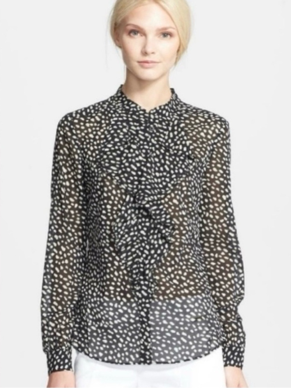 Tory Burch Veta Black & White Silk Ruffle Dot Blouse